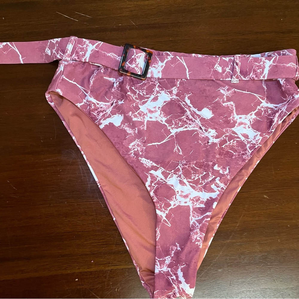 Pink Marble High-Waisted Bikini Bottom